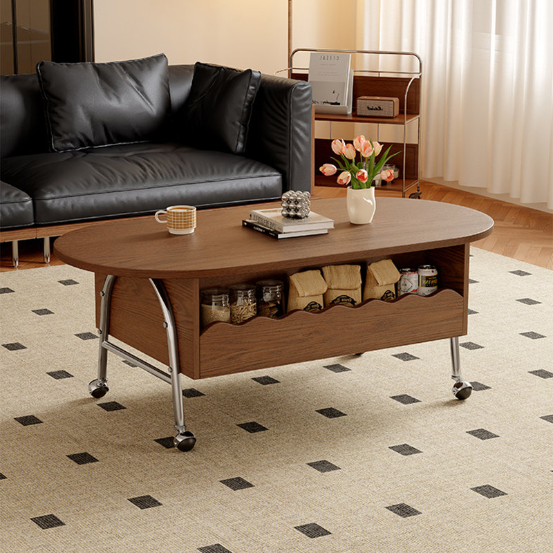 Oval-shaped adjustable mobile coffee table