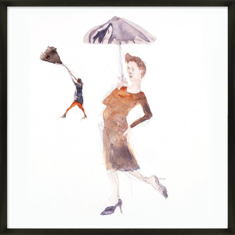 Les Parapluies Painting by Simon Schneiderman, 16" H x 16" W x 1.25" D, Black