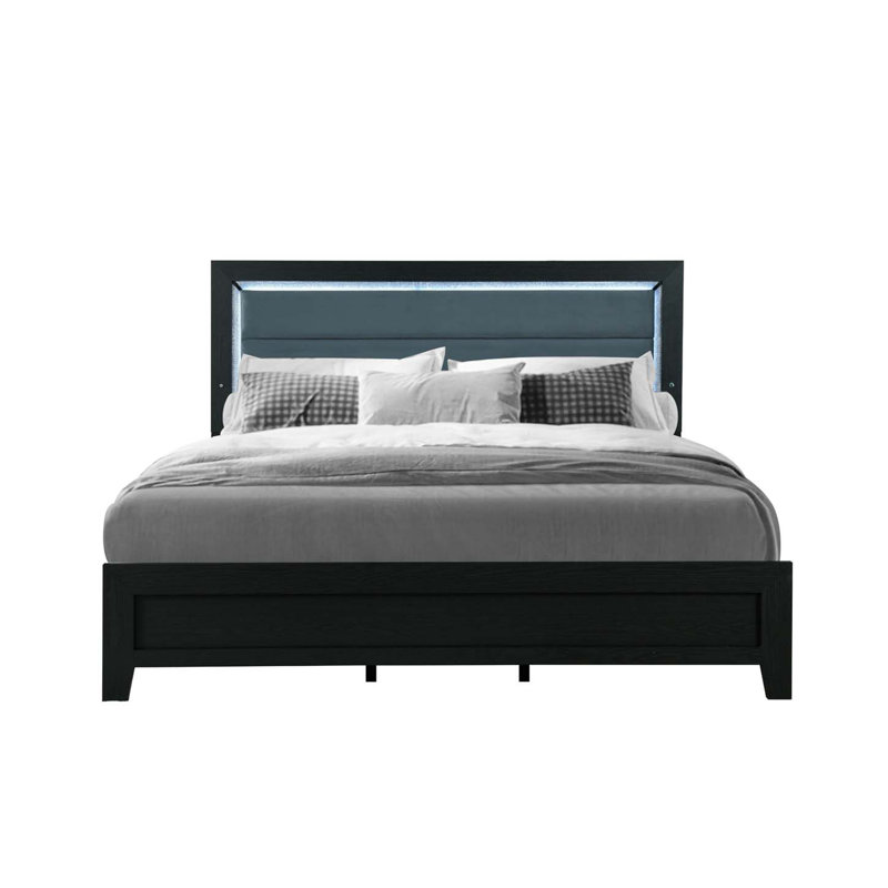 Modern Queen Bed With Led, Bed With Lighting Upholstered Headboard