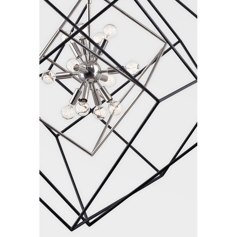Roundout 15 Light Chandelier, Polished Nickel/Black