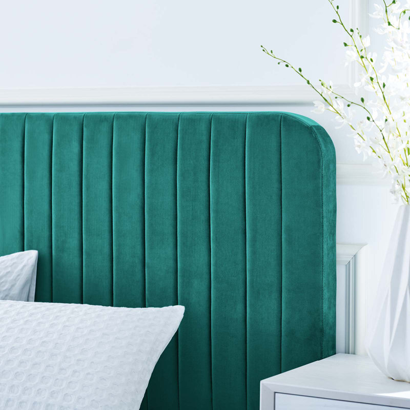 Lit plateforme en velours Celine Channel, Très grand, Sarcelle