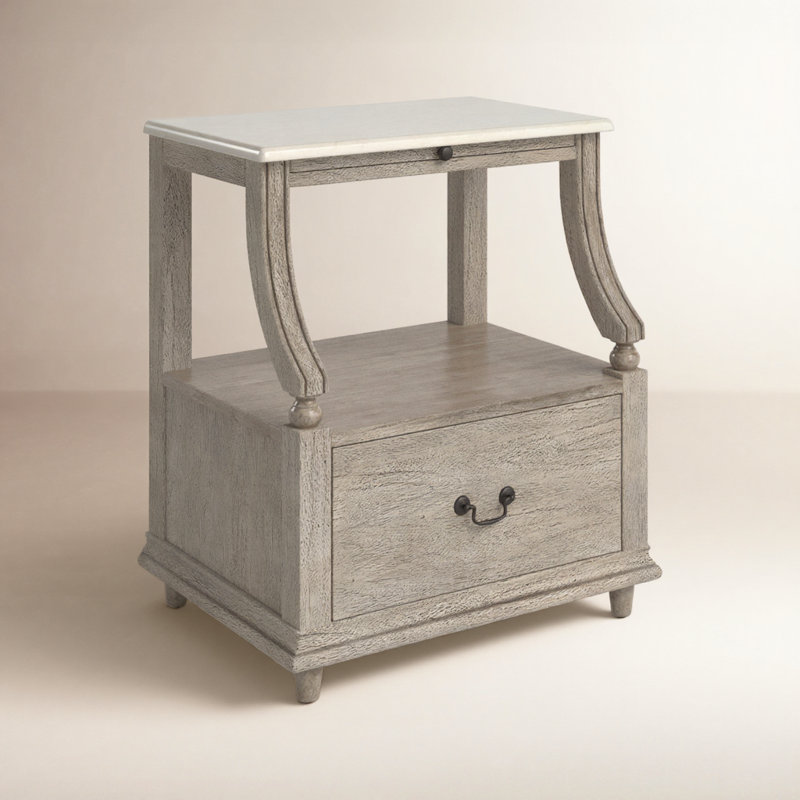 Mabel Marble 1 drawer Nightstand, Gray