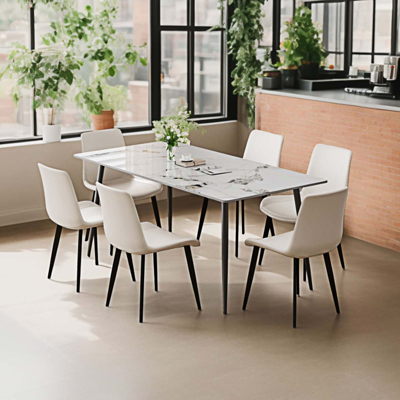 Ensemble de 2 chaises de salle à manger rembourrées, Crème, crème, 2