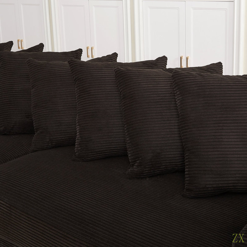Canapé en L surdimensionné avec méridienne Luxe, Velours côtelé noir