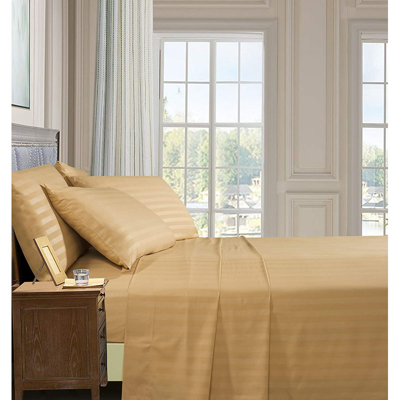 Microfiber Percale Striped Sheet Set, King Sheet Set with 2 Pillowcases, Gold