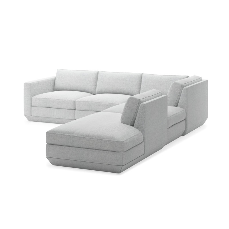 Podium Modular 5-Piece Seating Group, Bayview Silver Performance Twill, Right Hand Facing