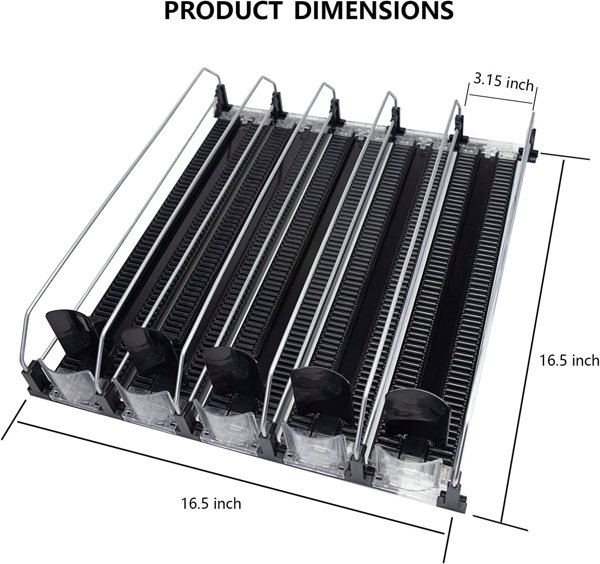 Drink Organizer for Fridge, Self Pushing Soda Can Dispenser for Refrige, 5  Row Black Ajustable, Beer Pop Can Water Bottle Storage Pantry 