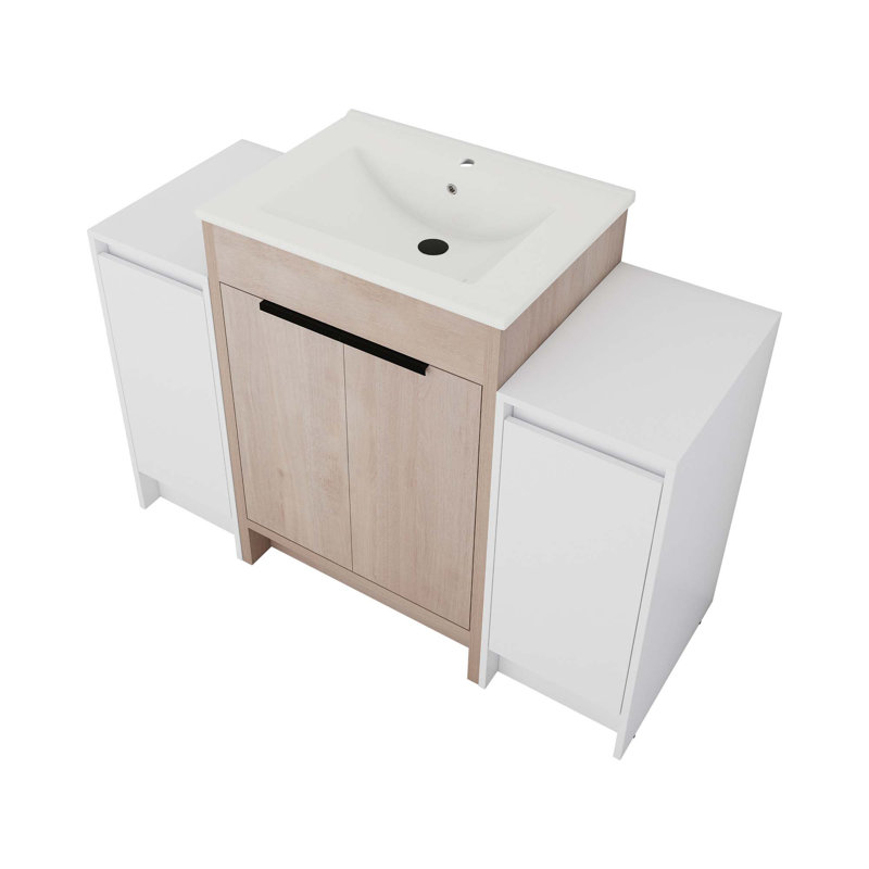 Armoire de salle de bain autoportante polyvalente avec des caractéristiques avancées et un design élégant, Blanc, 48"
