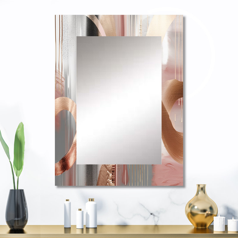 Pink Rosegold Circle Chaos V - Transitional Shapes Unique Wall Mirror, Modern Mirror, Printed Metal Art, 32" x 24"