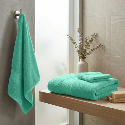 Ensemble de 3 serviettes de toilette en coton Atlas Heavyweight Plush Absorbant Solid Dobby Border