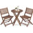 Wood 3 Bistro Patio - Folding Chairs & Coffee Table For Gardens, Backyards, Balconies, Porches, Elegant Brown Natural Stain Finish