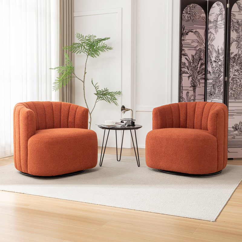 Musaab Upholstered Swivel Barrel Chair, Orange Teddy