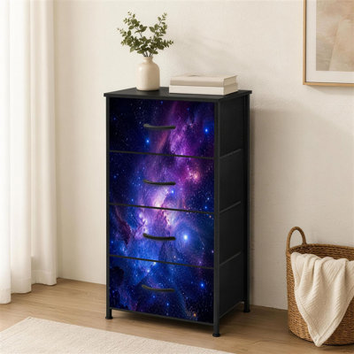 4-Drawer Dresser for Bedroom galaxy stars Purple Small Tall Clothes Dresser for Closet Organizers with Chest of Drawers Fabric Storage Bins Dressers