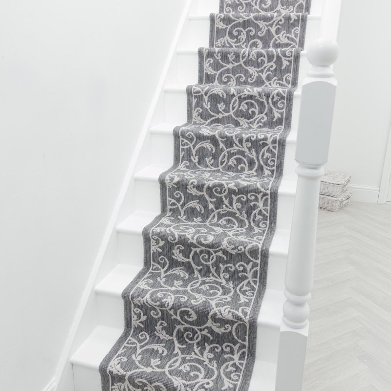 Stair Runner Damask Flatweave Area Rug, Runner 60 x 720 cm