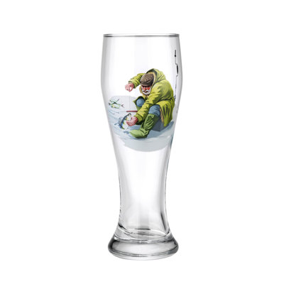 Victoria Bella European Made Classic Pilsner Glasses. 14oz (415ml) Craft Beer Glass for Better Head Retention, Aroma, and Flavor. The Winter Fishing. Perch Pattern.