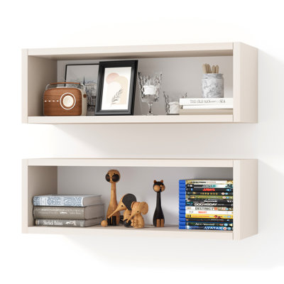 Kaboon 24In Floating Cube Shelves Set Of 2, Rectangle 2 Cubes, Beige Leather