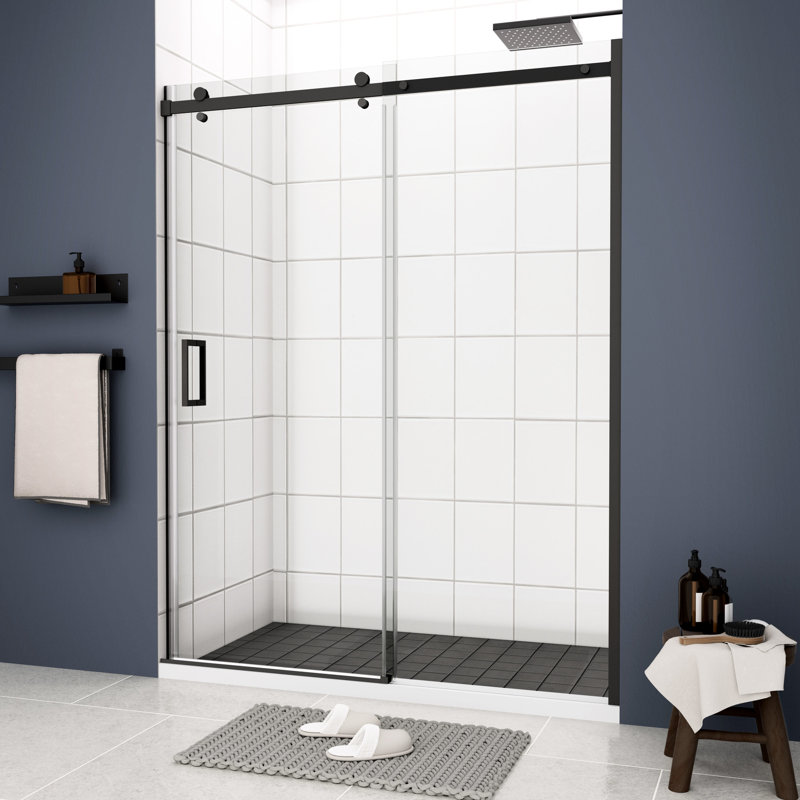 Matt Black Sliding Shower Door - 5/16" Tempered Glass, Nano Clean Functionality Bathroom Door, Matted Finish, Adjustable Wall Channel