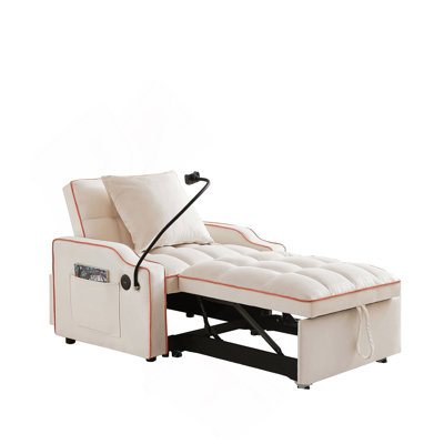Sleeper Sofa Chair Bed,  3 In 1 Convertible Sofa Chair With With Adjustable Backrest & Phone Holder & USB, Type-C, Adjustable Recliner, Armchair For Living Room Bedroom Apartment Small Space, Beige