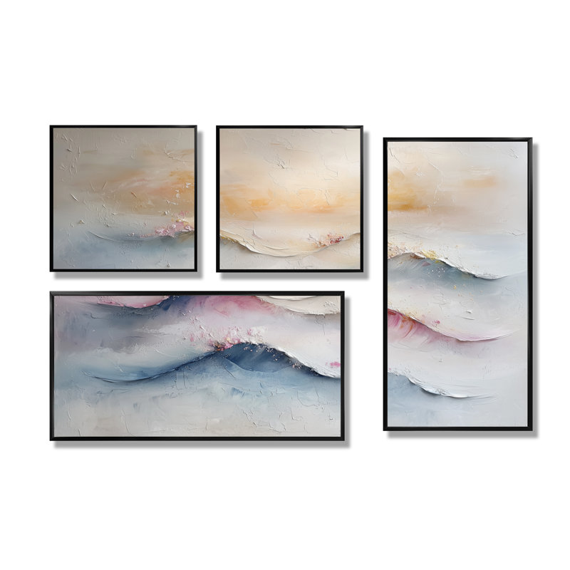 Parallel Streams of Lavender Coastal Horizon II - Coastal Large, art mural 4 pièces, Reproduction encadrée sans passe-partout