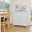 Armoires | Armoire de rangement autoportante à deux portes, blanc neige, boutons argent brossé, buffet multi-pièces pour la cuisine, couloir de salle de bain | Moderne | Salon