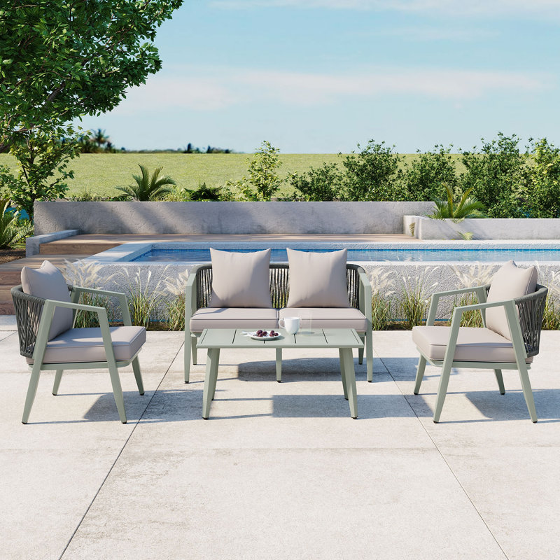 Durable And Comfortable Outdoor Seating Set,Suitable For Patios, Lawns, And Poolsides, Green, Light Gray