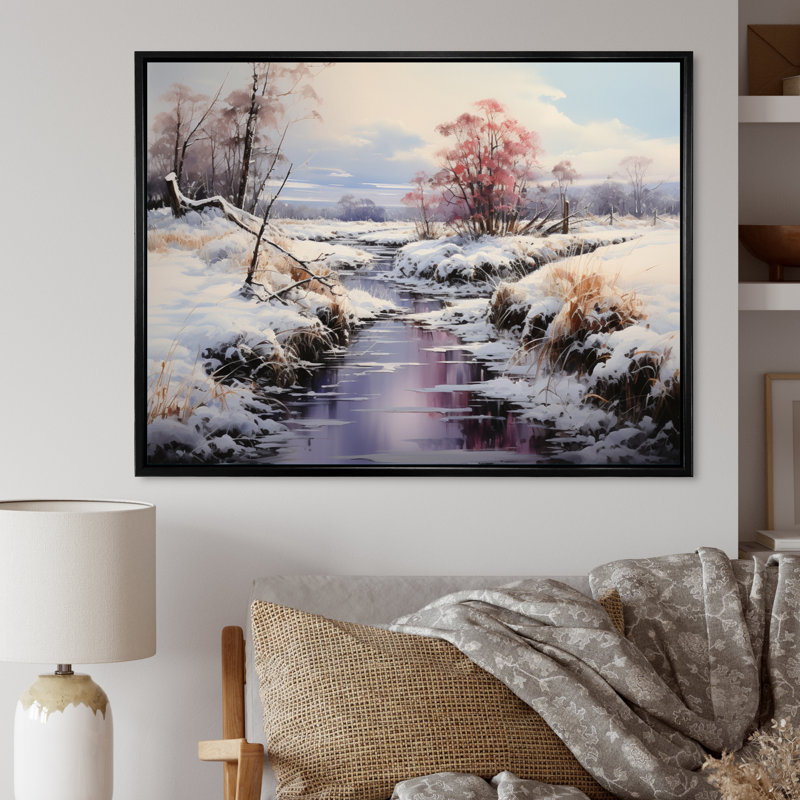 " Winter Reverie Landscape II ", Black Floater Framed, 16" H x 32" W x 1" D