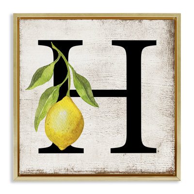  H with Lemon Letter Framed Floater Canvas Wall Art by Creatif Belle