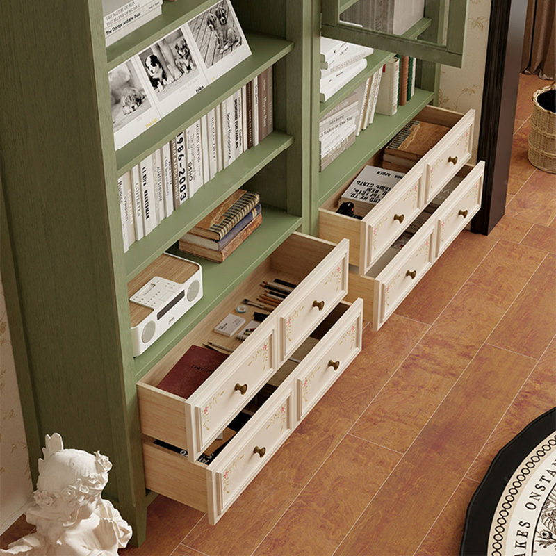 Bibliothèque verte en bois d'hévéa,  H 74,8 po x l 78,74 po x P 13,78 po