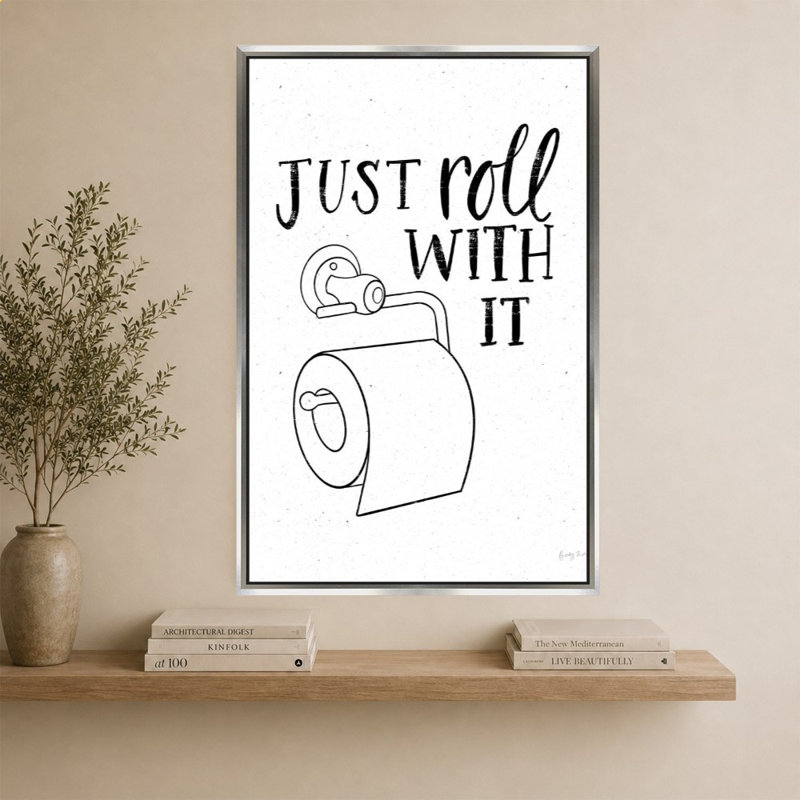 «Bathroom Puns V» par Becky Thorns - Impression sur toile, H 64 po x l 44 po, Argent