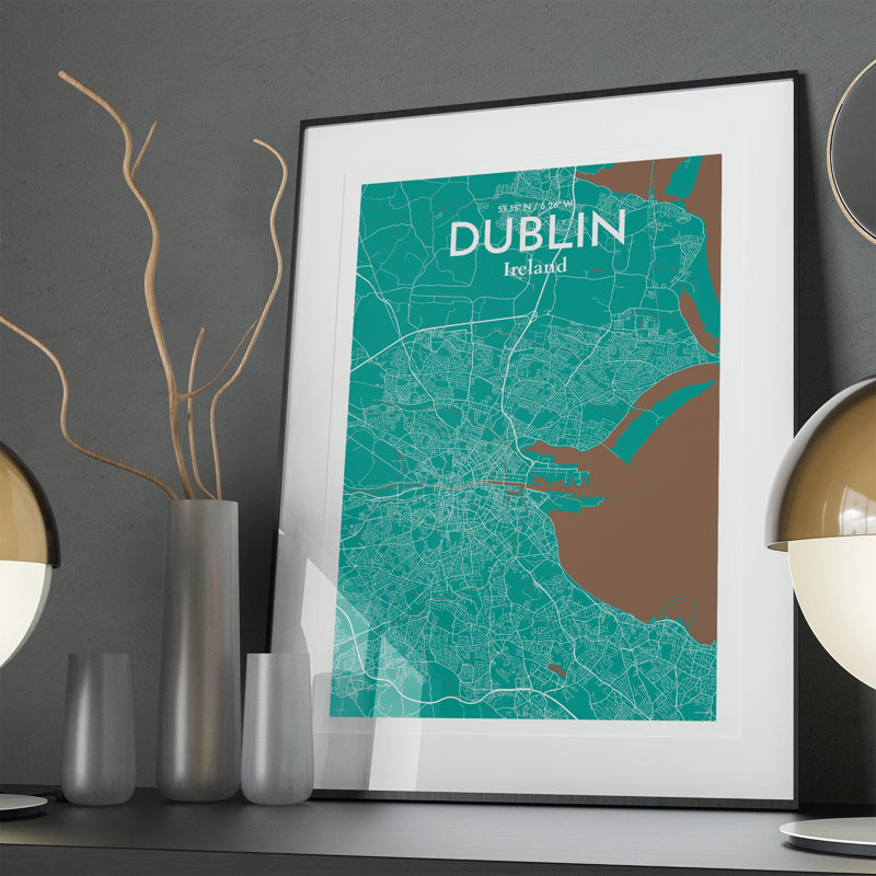«Dublin City Map», impression de luxe, H 36 po x l 24 po, Vert / brun