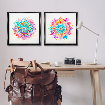  «Bright Boho Mandalas», ensemble de 2 toiles flottantes encadrées par Andrea Haase