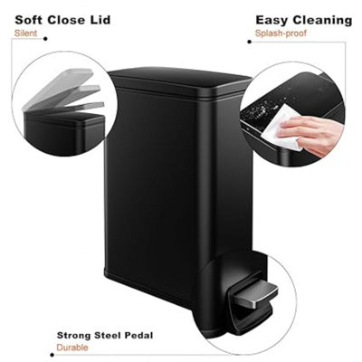 Slim Bathroom Trash Can With Soft Close Lid, 1.6 Gallon Stainless Steel 