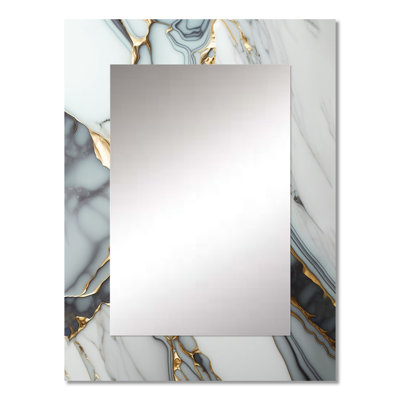 Abstract Geode Gold And White Marble V - Marble Large Wall Mirror, Modern Unique Mirror, Printed Metal Art