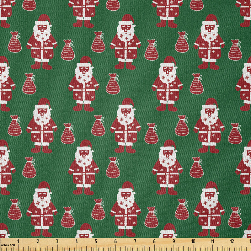 Fabric by the meter, Santa Claus present, white green ruby, 1 meter