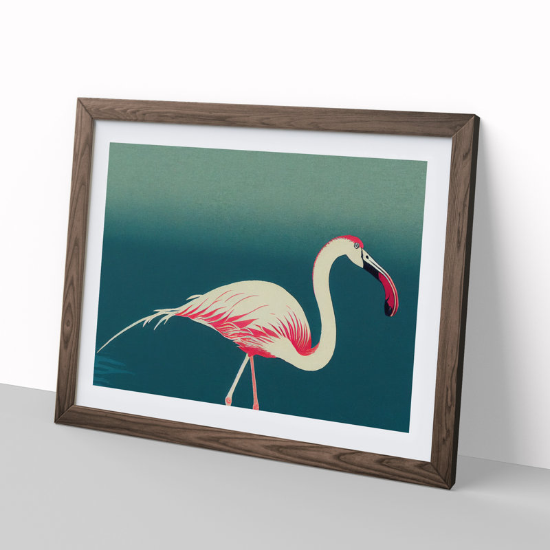 Gorgeous Flamingo - Single Picture Frame Print, 46cm H x 64cm W x 2cm D, Walnut Framed