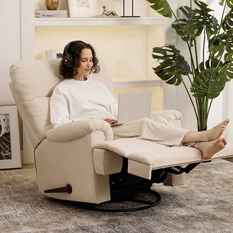 Chaise berçante pivotante manuelle à 360 ° avec poche de rangement et tissu StainGuard Marinke, Beige