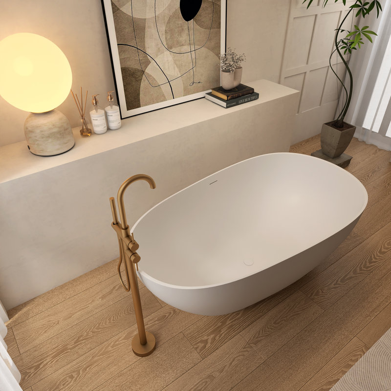 59”Solid Surface Bathtub, Freestanding Soaking Bathtub, White