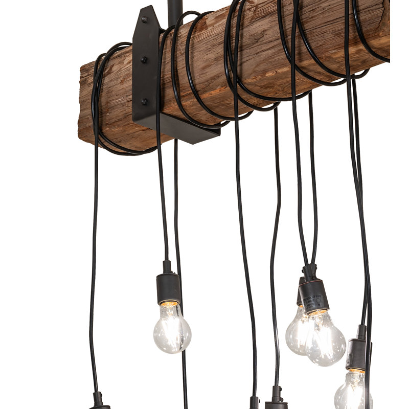 48" Long Alva Wood Beam 15 Light Pendant