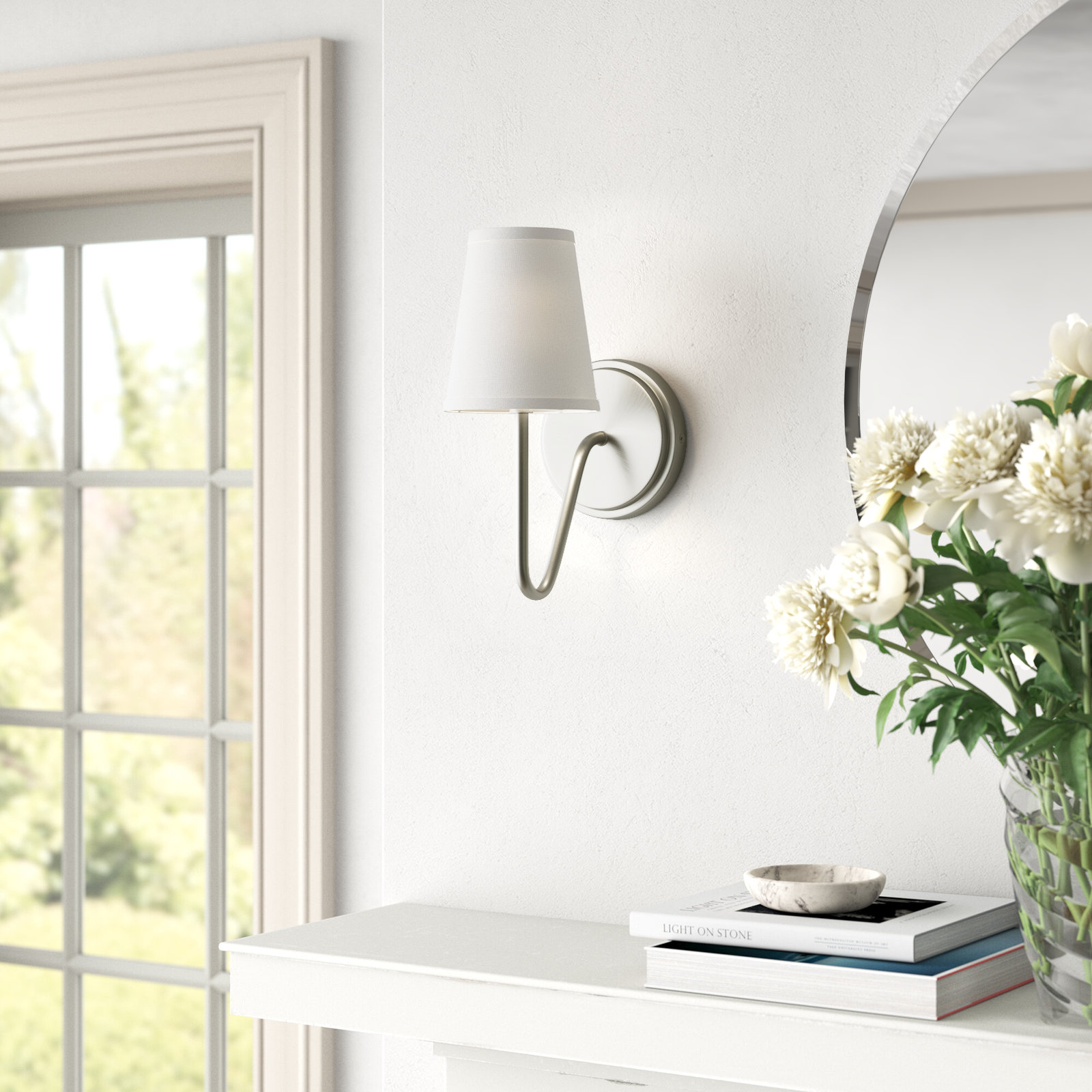Ponta Single Light Dimmable Armed Sconce, Brushed Nickel