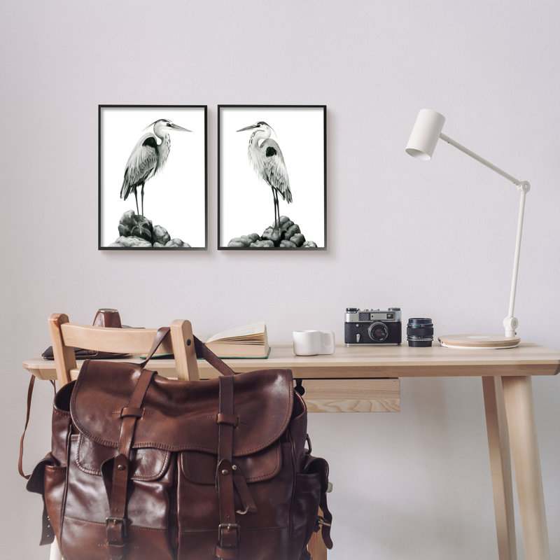 «Great Herons», ensemble de 2 impressions sur bois, H 14 po x l 11 po x P 1,5 po, Giclée encadrée noir minuit