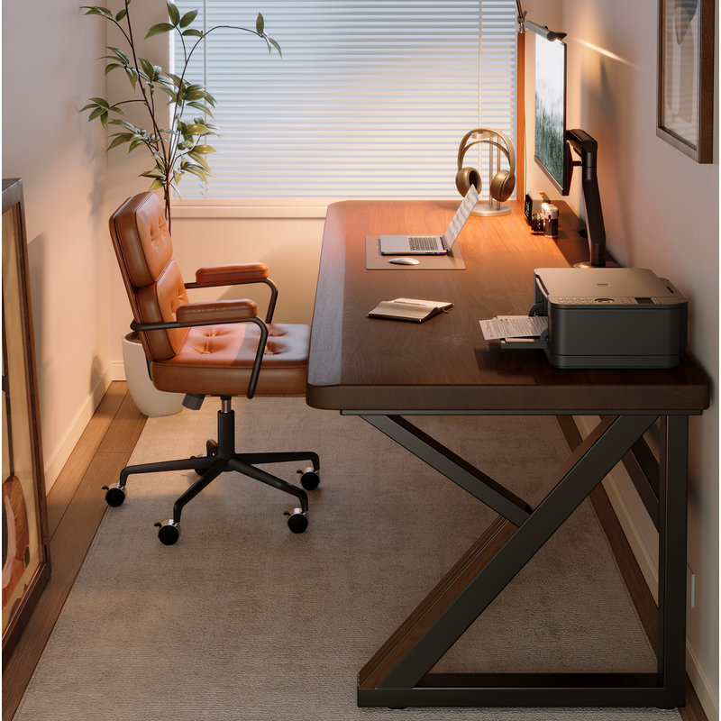 Solid Wood 55.1-Inch Extra Long Desk,Thickened Desk,Two Person Double Desk for Home Office, Wooden Long Computer Desk,Writing Table for Office, Walnut