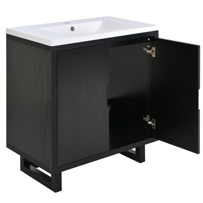 Ensemble de meuble-lavabo 30 po avec lavabo, armoire combinée, armoire de rangement pour salle de bain, structure en bois massif
