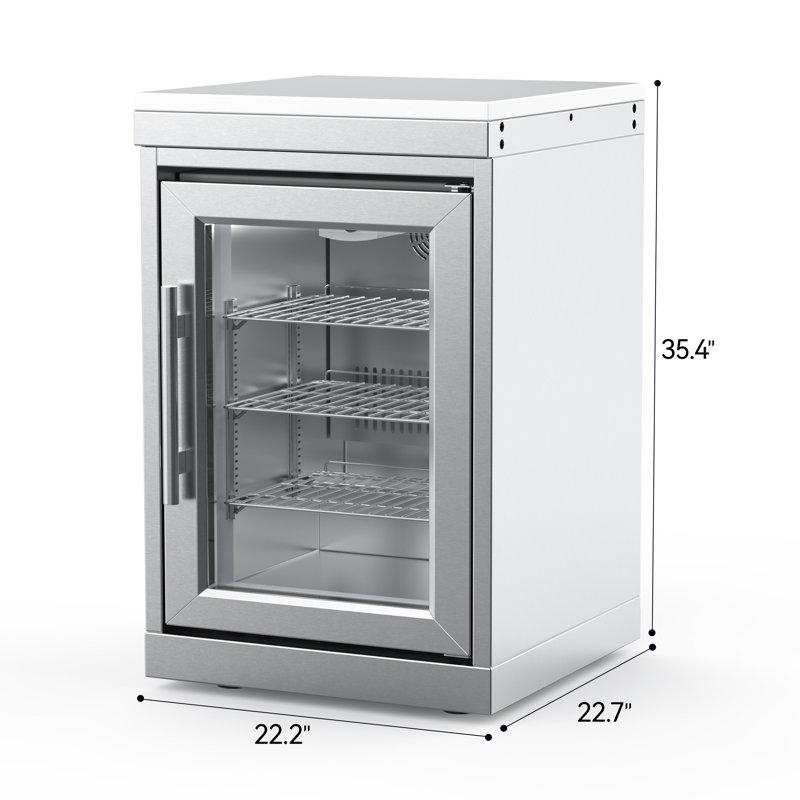 SERA Stainless Steel Outdoor Refrigerator Cabinet with White Quartz Countertop, Wheels, Single Door, 2.4 Cu. Ft. Capacity