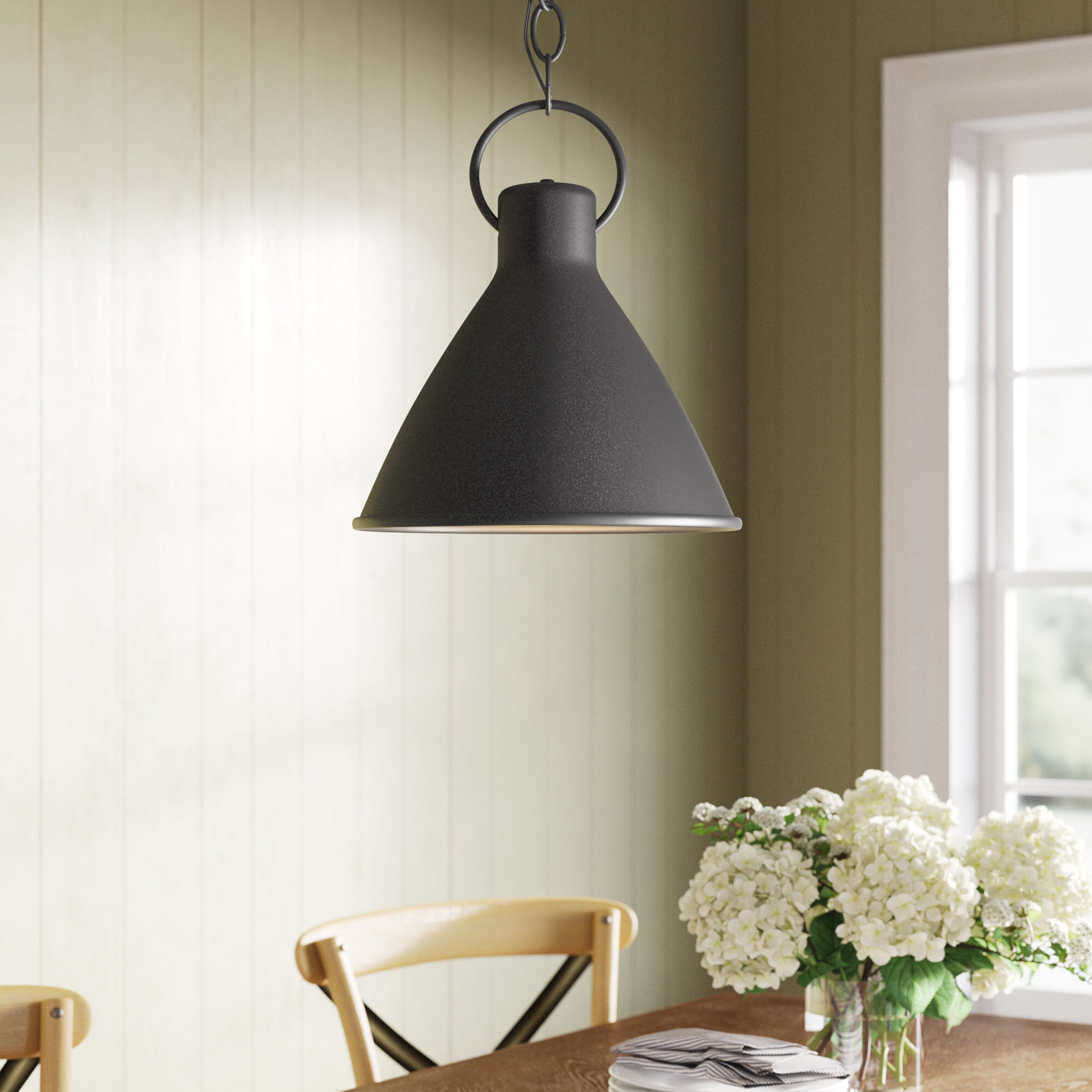 Amara Single Light Metal Dimmable Pendant, 15.5" H x 12" W x 12" D, Aged Zinc
