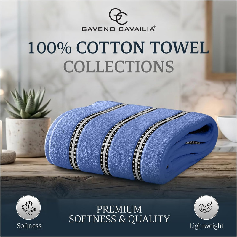 Luxury Cotton Striped Bathroom Towels, Super Soft , Highly Absorbent & Quick Dry – Includes Hand Towels & Bath Sheets, Blue