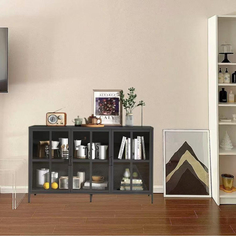 55 po Armoire moderne en verre 55 po, armoire à buffet grande capacité, Noir, noir, noir, noir
