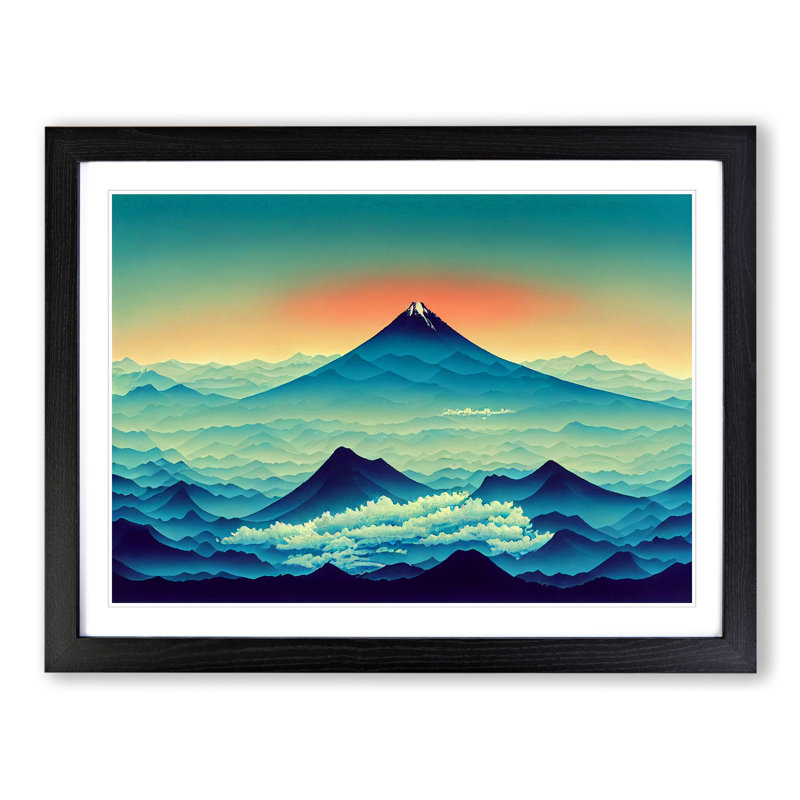 Japanese Mountain Sunrise - Single Picture Frame Print, Black, 46cm H x 64cm W x 2cm D