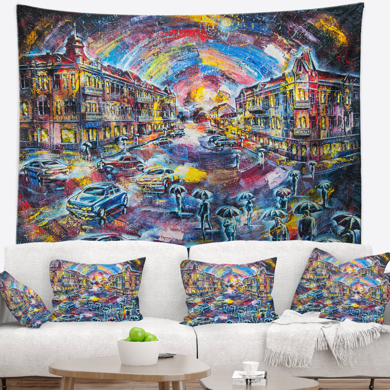 Ville surréaliste dans la tapisserie de nuit Cityscape, H 68 po x l 80 po