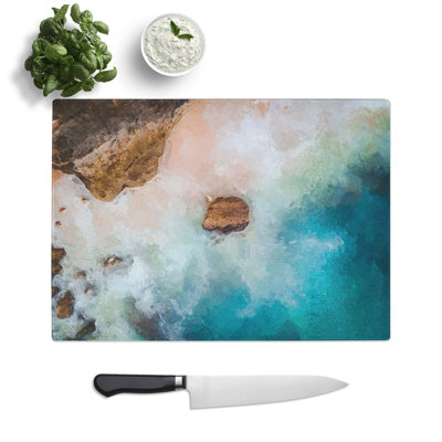 Tempered Glass Beach Waves Chopping Board