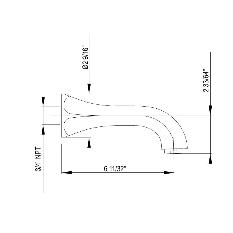 Hex® Wall Mount Tub Spout, Polished Chrome